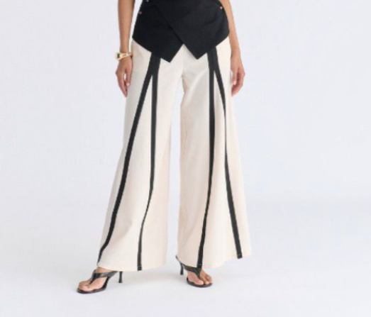 Pantalón Palazzo "Delineado" en Crema y Negro