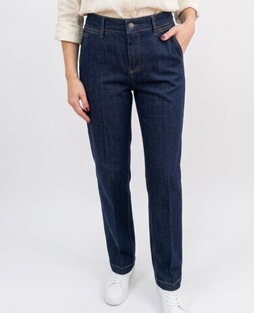 Jeans Straight Leg "Deep Indigo" con Raya Marcada