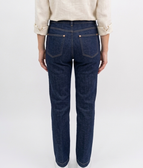 Jeans Straight Leg "Deep Indigo" con Raya Marcada