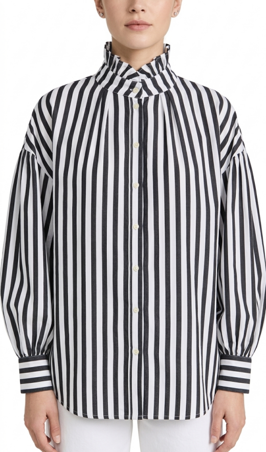 Camisa "Victoria Stripe" con Cuello Rialto y Mangas Globo