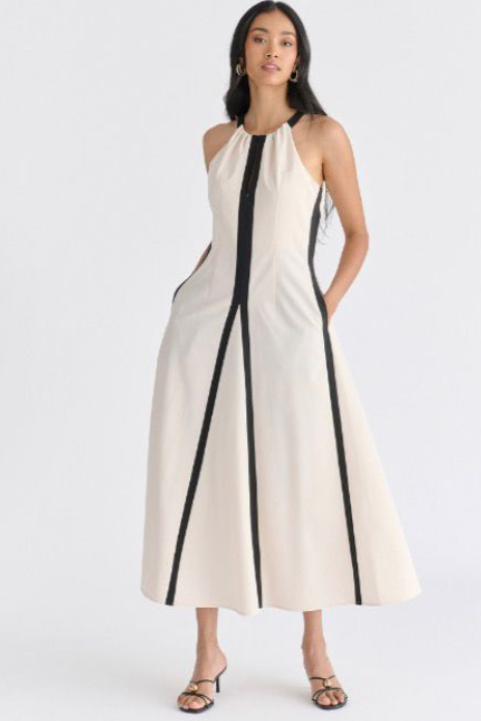 Vestido Midi "Avant-Garde" con Ribetes en Contraste