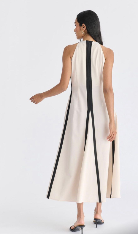 Vestido Midi "Avant-Garde" con Ribetes en Contraste