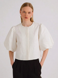 Chaqueta Cropped de Lino "Nube Blanca" con Mangas Globo