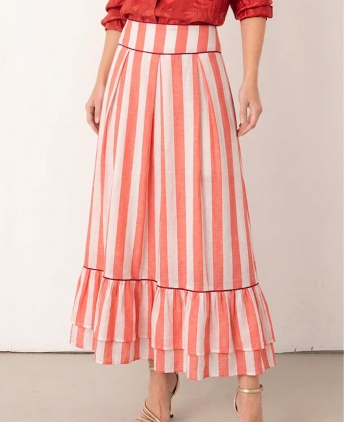 Falda Larga Mujer de Rayas Naranjas y Blancas – Fluida, Elegante y Veraniega