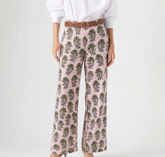 Pantalón Palazzo "Pink Garden" con Estampado Botánico