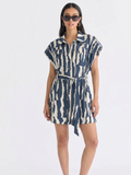 Vestido Camisero Safari con Estampado de Cebra – Azul y Crema