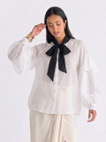 Blusa Romántica Jovonna London – Blanco y Negro con Mangas Esculturales