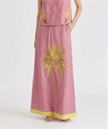 Falda Maxi de Lino con Estampado Tropical y Bajo Contraste