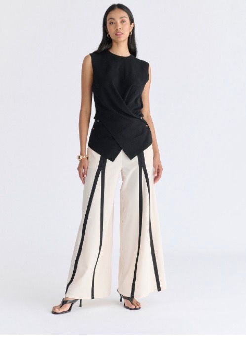 Pantalón Palazzo "Delineado" en Crema y Negro