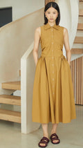 Vestido Midi Camisero Mostaza Elegance