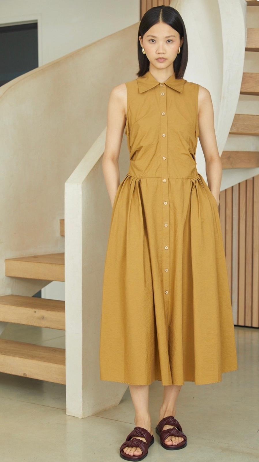Vestido Midi Camisero Mostaza Elegance